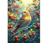 Bird with Red Berries on A Blossom Branch 1000 Pc DIY Jigsaw Puzzle Wildlife Pet Puzzles for Adults Teens Hard Challenging Team Building Stress Reducing Autumn Gift 1000 PCS