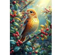 Bird with Red Berries on A Branch 1000 Pc Classic Jigsaw Puzzle Scenery Science Fiction Puzzle for Adults Hard Challenging Hobby Home Decor Poster Sturdy Creativity & Gift Giving 1000
