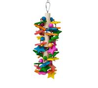 Bird Wooden Chew Hanging - Scaffold Cage Toy, Parrot Accessory | Played Natural Wood, Metal Hook Attachment, Enrichment and Relaxation Toy for Macaw