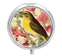 Bird Yellow-Bellied Warbler Vintage Flowers Small Pill Box Case 3 Compartment 2"