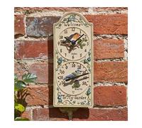 Birdberry Wall Clock & Thermometer Welcome Garden Birds Robin Blue Tit Outdoor