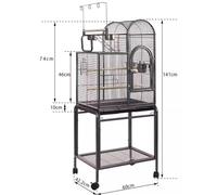 Birdcage 55.5 Inch Bird Cage With Rolling Stand Perches Food Cups For Small Birds(Black)