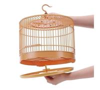 Birdcage Bird Cage Round Hanging Flight Cage For Budgies ABS Bamboo Yellow 30x33.5cm