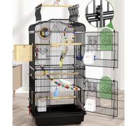 Birdcage Budgie Bird Cage 36 Inch With Removable Rolling Stand Open Top Double Doors Black/White(Black)