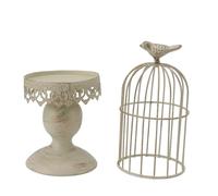 Birdcage Candle Holder Vintage Iron Detachable Stable Base Elegant European Style Lace Design for Bedroom Restaurant Decor 11.8in 14.4in Height (S)