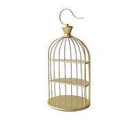 Birdcage Makeup Display Stand, Cake Stand Dessert Display Rack Bird Cage Shape Three Layer Multicolor Medium Small Metal(Gold,Small)