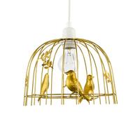 Birdcage Pendant Lamp Shade in Satin Gold Metal with 3D Birds and Leaves - Shabby Chic Style | 25cm x 16xm | for Bedroom Dining Room Lounge etc by Happy Homewares
