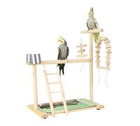 Birdcage Playstand Toy Wooden Chewing Toy Ladder Swing Parrot Perch Playstand Activity Center with Feeding Cup