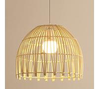 Birdcage Rattan Lantern Pendant, Hand-Woven Chandeliers for Bedrooms,White Wicker Light Fixture,Adjustable Height Living Room Light Fixture