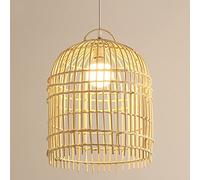Birdcage Rattan Lantern Pendant, Hand-Woven Chandeliers for Bedrooms,White Wicker Light Fixture,Adjustable Height Living Room Light Fixture