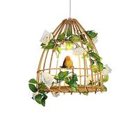 Birdcage-Shaped Bamboo Art Pendant Lamp, Creative and Personalized Rattan, E27 Single Head Hanging Light, Ceiling Light, Lighting Fixture for Study and Teahouse Decoration