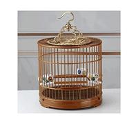 Birdcages Bamboo Bird Flight Cage Portable Birdcage Simple Retro Bird Cage Round Bird House Carrier with Rolling Stand