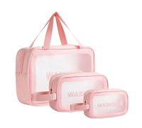 BIRDDIE Clear Travel Bags for Toiletries,3 Pack Toiletry Bag,Matte Translucent Toiletry Bag,Makeup Bag With Handy Handle,Travel Pouch,Makeup Cosmetic Organizer for Travel Essentials(Pink)