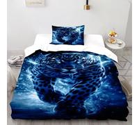 BIRDELIKE Leopard Blue Bedding Set 3D Design Animal Themes Wildlife Duvet Cover Set Chic Breathable Comforter Cover Suitable for Family, Couple, Children with Pillow Single(135x200cm)