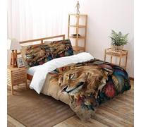 BIRDELIKE Lion Feather Bedding Set Floral Printed Animal Themes Wildlife Duvet Cover Set Chic Breathable Quilt Cover Suitable for Family,couple,children with Pillow Double(200x200cm)