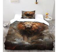 BIRDELIKE Lion Mist Bedding Set Floral Printed Animal Themes Wildlife Duvet Cover Set Chic Breathable Quilt Cover Suitable for Family,couple,children with Pillow Single(135x200cm)