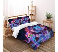 BIRDELIKE Lion Water Bedding Set 3D Design Animal Theme Wildlife Duvet Cover Set Microfiber Quilt Cover Suitable for Family,couple,children with Pillow Double(200x200cm)