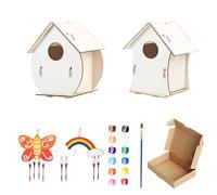 Birdhouse Kits For Kids | 2 Sets Wooden Birdhouse Kit With Paints & Brushes, Kid Art Craft - Educational Outdoor Toys For Kids Ages 4-8, Wooden Arts & Crafts