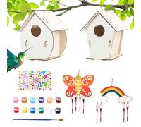 Birdhouse Kits For Kids, Wooden Birdhouse Kit Includes Paints & Brushes, Wooden Assembly, 2 Sets, Educational Arts, Outdoor Toys For Kids 4-8, Enhance Creativity