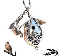 Birdhouse Necklace • The 1951 "Magnolia Silverware Birdhouse, Hollow/Simple Stylish, Vintage Birdhouse Pendant Silver Charm Necklace,Bird Lover Gift (B)