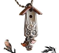 Birdhouse Necklace • The 1951 "Magnolia Silverware Birdhouse, Hollow/Simple Stylish, Vintage Birdhouse Pendant Silver Charm Necklace,Bird Lover Gift (C)
