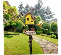 Birdhouses for Outdoors with Pole, 27.6 inch Tall Wood Bird House, Cottage Birdhouse Stand, Decorative Bird House Garden Stake for Lawn Yard Yellow|Birdhouses