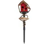 Birdhouses for Outdoors with Pole, 27.6 inch Tall Wood Bird House, Cottage Birdhouse Stand, Decorative Bird House Garden Stake for Lawn Yard Red