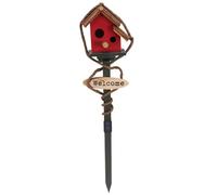 Birdhouses for Outdoors with Pole, 27.6 inch Tall Wood Bird House, Cottage Birdhouse Stand, Decorative Bird House Garden Stake for Lawn Yard Red