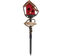 Birdhouses for Outdoors with Pole, 27.6 inch Tall Wood Bird House, Cottage Birdhouse Stand, Decorative Bird House Garden Stake for Lawn Yard Redfor