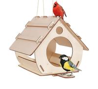 Birdhouses Outdoors - Wooden Feeder Cottage | Diy Craft Shelter, Easy Fill Clean Design, Squirrel Proof Build, Hanging Lanyard Included, Large Capacity Seed Station, Garden Yard Patio Decor Gift