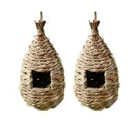Birdhouses Pack of 2 Woven Bird Nest Hanging Wild Birds Roosting Pouch Outside Outdoor Small Garden Birds Hut Nest Grass Hanging Birds House Nesting for Decoration (Brown,4.3"*9.4")