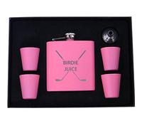 Birdie Juice Flask, Funnel, Shot Glasses, and Gift Box - Golfing Birdie Juice Hip Stainless Steel Metal Matte 6-Ounce Golf Bag Flask (Pink)