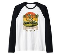 Birdie Raptor Golfing Dinosaur Retro Design Raglan Baseball Tee