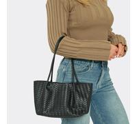 Birdie Woven Detail Shaped Mini Tote Bag In Black Faux Leather, Women's Size UK 0