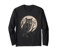 Birding Owl Under The Moon Gift Long Sleeve T-Shirt
