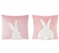 BirdNest 2 Pcs Velvet Easter Cushions Covers 3D Embroidered Rabbit Throw Pillow Case,Square Benny Decorative Throw Covers 45cm x 45cm 18inch x18inch (Pink)