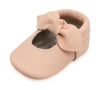 BirdRock Baby Bowknot Loafers - Baby Girl Genuine Leather Shoes, Desert Pink Knot, 2 Infant
