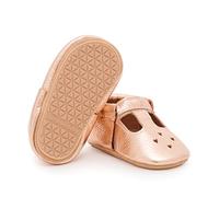 BirdRock Baby Mary Janes Little Girls Genuine Leather Hard Sole Shoes, Rose Gold, 9.5 Toddler