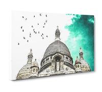 Birds Above Sacre Coeur Paris Canvas Print | Gallery Wrapped 30mm Frame Wall Art | 20x14 inches | Ready to Hang | Abstract Bird Picture | Living Room Bedroom Lounge Office