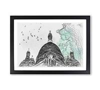 Birds Above Sacre Coeur Paris in Abstract Framed Print | A2 Black Framed Wall Art | Ready to Hang | Abstract Fantasy Picture | Living Room Bedroom Lounge Office