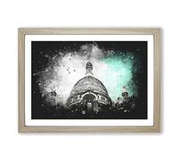 Birds Above Sacre Coeur Paris Paint Splash Framed Print | A2 Oak Framed Wall Art | Ready to Hang | Modern Nature Picture | Living Room Bedroom Lounge Office