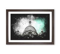 Birds Above Sacre Coeur Paris Paint Splash Framed Print | A2 Walnut Framed Wall Art | Ready to Hang | Modern Nature Picture | Living Room Bedroom Lounge Office