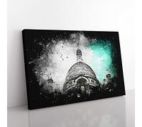 Birds Above Sacre Coeur Paris Paint Splash Modern Art Canvas Wall Art Print Ready to Hang, Framed Picture for Living Room Bedroom Home Office Décor, 50x35 cm (20x14 Inch)