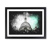 Birds Above Sacre Coeur Paris Paint Splash Modern Art Framed Print | A2 Black Framed Wall Art | Ready to Hang | Modern Nature Picture | Living Room Bedroom Lounge Office