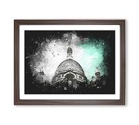 Birds Above Sacre Coeur Paris Paint Splash Modern Art Framed Print | A4 Walnut Framed Wall Art | Ready to Hang | Modern Nature Picture | Living Room Bedroom Lounge Office