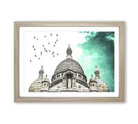 Birds Above Sacre Coeur Paris Painting Framed Print | A2 Oak Framed Wall Art | Ready to Hang | Modern Historical Picture | Living Room Bedroom Lounge Office
