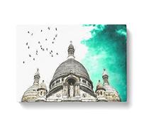 Birds Above Sacre Coeur Paris Painting Modern Art Canvas Wall Art Print Ready to Hang, Framed Picture for Living Room Bedroom Home Office Décor, 76x50 cm (30x20 Inch)