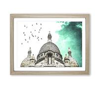 Birds Above Sacre Coeur Paris Painting Modern Art Framed Print | A2 Oak Framed Wall Art | Ready to Hang | Modern Historical Picture | Living Room Bedroom Lounge Office