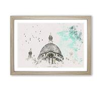 Birds Above Sacre Coeur Paris Watercolour Framed Print | A2 Oak Framed Wall Art | Ready to Hang | Modern Historical Picture | Living Room Bedroom Lounge Office