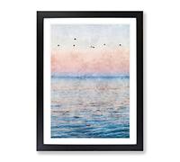 Birds Above The Ocean Painting Modern Framed Print | A2 Black Framed Wall Art | Ready to Hang | Modern Nautical Picture | Living Room Bedroom Lounge Office